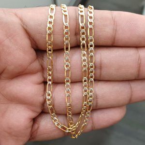 14kt real gold figaro daimond cut chain 18 inches